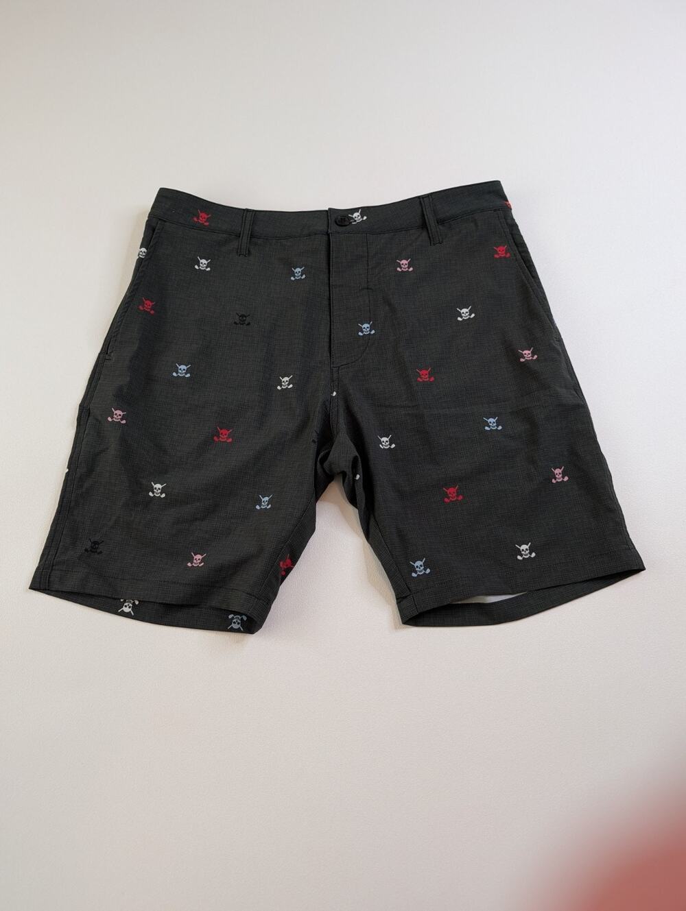 Sport of Kings "Skull Clubs" activewear shorts dark gray Embroidered Sz L